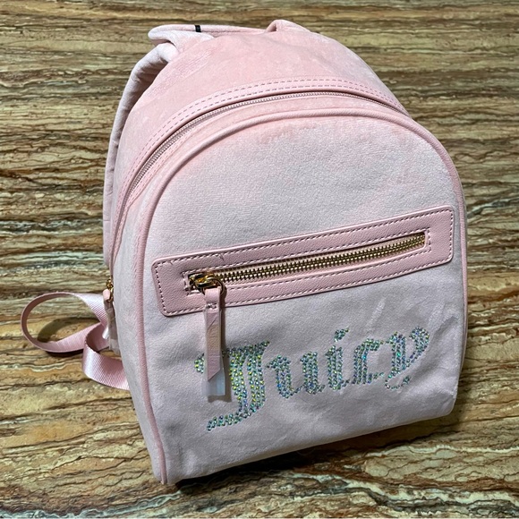 Juicy Couture Blush Pink Velour Mini Backpack Juicy Logo Embellished - Picture 4 of 6